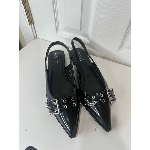 Call It Spring by Aldo Natallya Slingback Flats Black Silver Buckle Moto Sz 10 - Picture 3 of 6